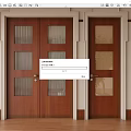 Middle ancient style solid wood glass single open double open door 3d model