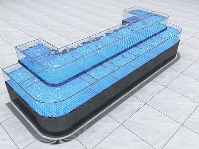 Multi Level Commercial Aquarium With Transparent Glass Display On Tile Floor 3d model Multi Level Commercial Aquarium With Transparent Glass Display On Tile Floor 3d model