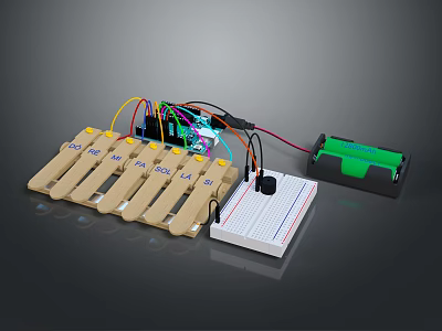 DIY Electronic Device With Wooden Clamps Circuit Board And Battery Pack 3d model