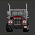 Classic Red And Gray Truck Cab With Dual Exhaust Pipes And Reflective Surface