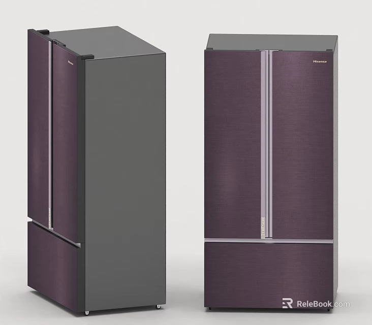 Modern Purple And Gray Double Door Refrigerators With Sleek Stainless Steel Design For Home Appliances 3d model 