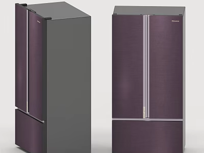 Modern Purple And Gray Double Door Refrigerators With Sleek Stainless Steel Design For Home Appliances 3d model