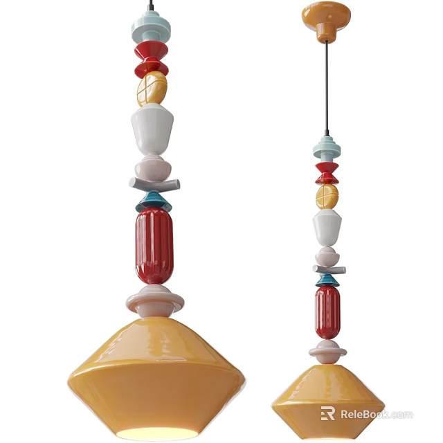 Colorful Beaded Chandelier with Stacked Red White Blue and Yellow Decorative Beads 3d model 