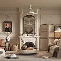 Elegant Classic Living Room Interior With Fireplace Ornate Mirror Sofa And Plush Rug