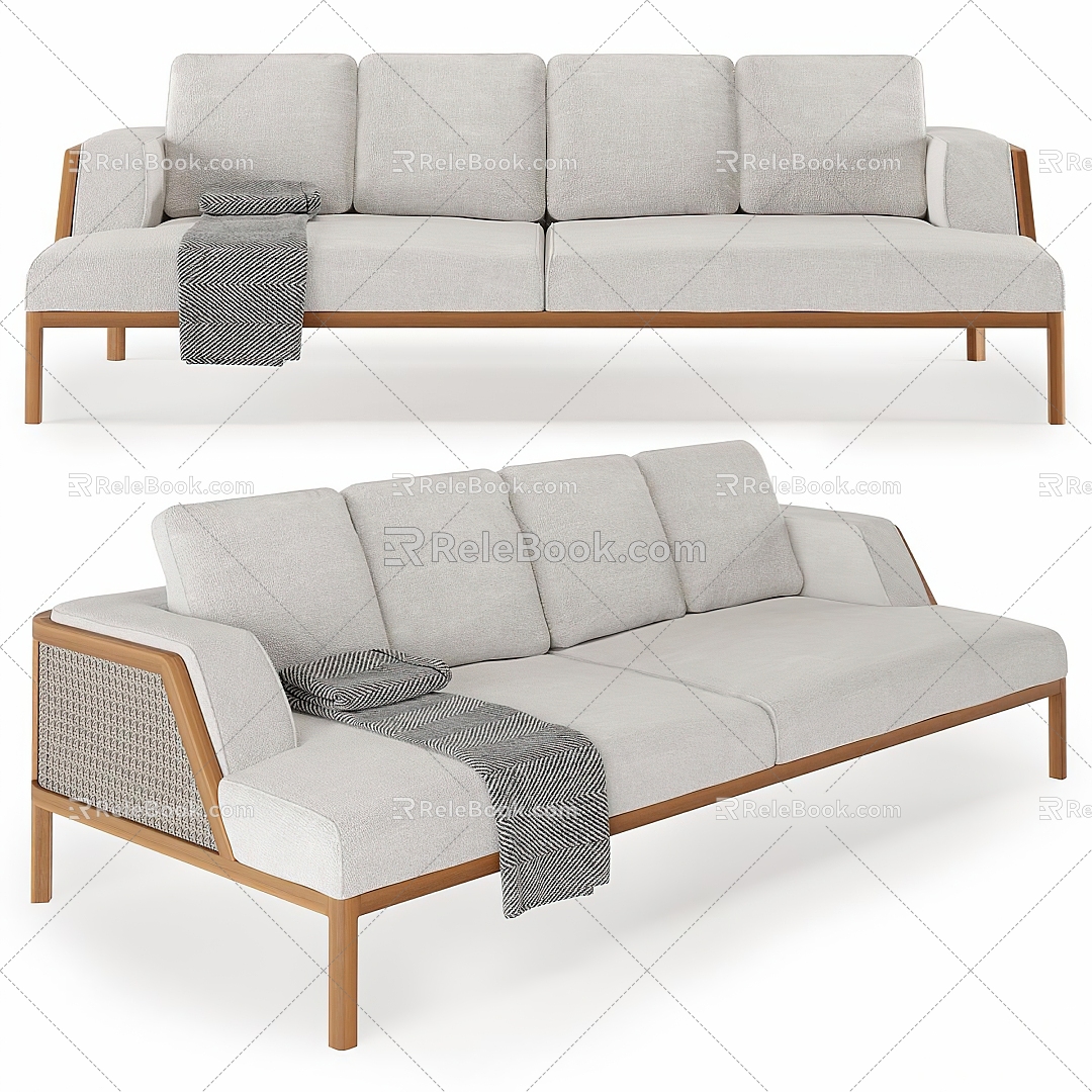 Three-seat sofa leather sofa multiplayer sofa 3d model