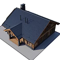 Wooden Detached Villa With Black Roof Chimney Porch And Wooden Windows