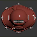 Red Diving Helmet Vintage Style Design With Front Grill Side Knobs And Metal Base