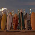 Surf Riding Amusement Equipment With Colorful Surfboards And Neon Sign String Lights