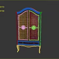 Antique Wooden Cabinet With Double Doors Circular Inlays And Bottom Drawer