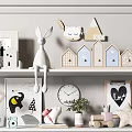 Decorative Ornament Set Including Bunny Elephant Dolls House Models Clock Plant Star Decorations On Shelves
