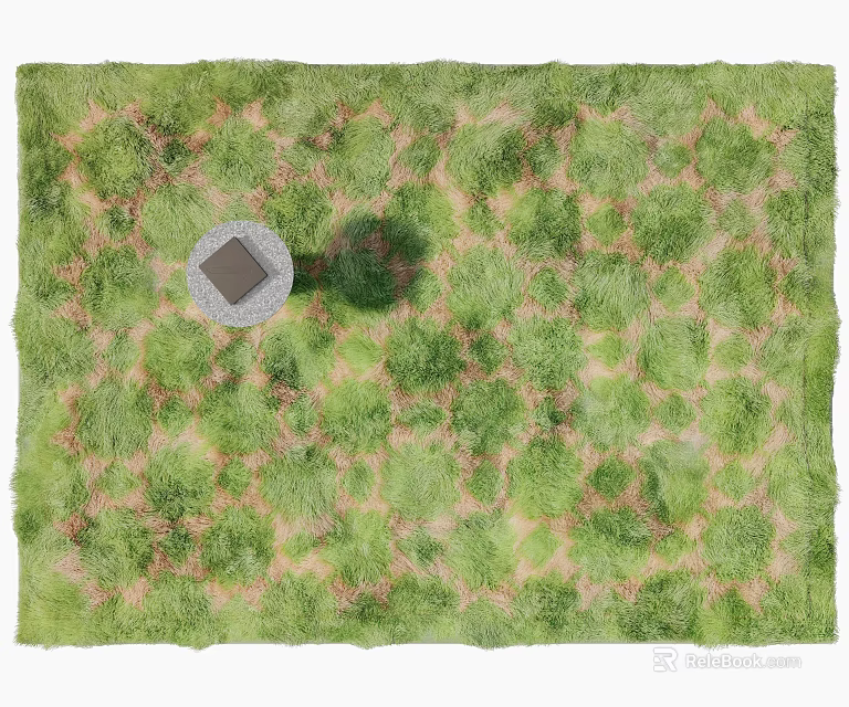 Square Carpet With Green Grass Pattern Central Square Design And Red Lines 3d model 