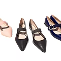 Stylish Women's Flat Pointed Toe Shoes Pink Black Navy Blue With Buckle Strap Design