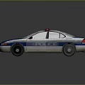 Blue And White Police Car With Flashing Emergency Lights And Sedan Exterior Design
