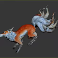 Vibrant Red And Blue Fox Sculpture With Large Tail In Running Pose 3d model
