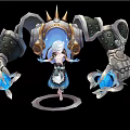 Anime Game Character Design White Haired Girl With Metallic Mechanical Arms Blue Glowing Orbs