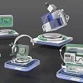 Modern Public Facilities Digital Icons With Transparent Base And 3D Display Design