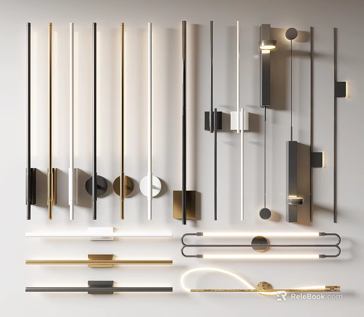 Modern Wall Lamps With Sleek Lines And Various Metal Designs For Home Decor 3d model 