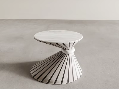 Modern Circular Side Table With White Marble Top And Striped Black Base Design 3d model