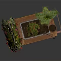Wooden Garden Cart Loaded with Mixed Flowers Potted Plants and Green Foliage