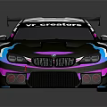 Custom Racing Car With Iridescent Purple Blue Paint Rear Spoiler And Colorful Alloy Wheels