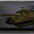 Detailed Tan Armored Tank With Military Cannon Machine Gun And Tracks
