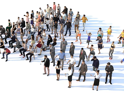 Crowd of People in Various Poses Standing and Sitting with Different Clothing Styles 3d model