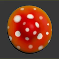 Red and White Spotted Mushroom with Yellow Gradient Cap and White Stem on Dark Background