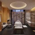 Modern Luxury Beauty Salon Interior With Wooden Panels Marble Walls Treatment Beds And Bathtub