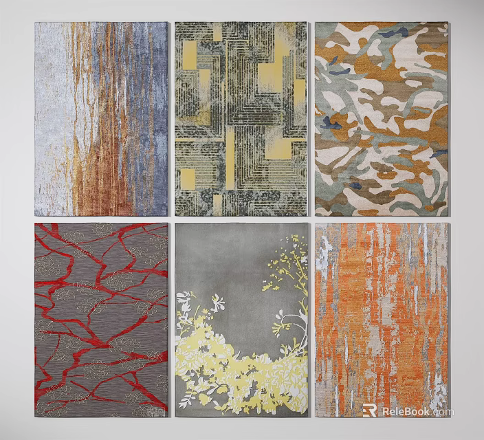 Stylish Square Rugs With Various Colorful Patterns And Modern Designs 3d model