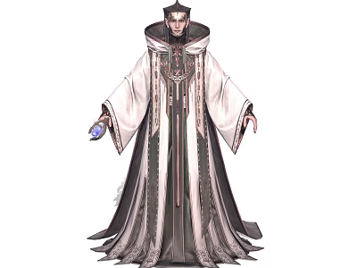 Intricate Robed Character Wearing Ornate Hat With Blue Gem And Magical Beast Ally 3d model