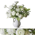 White Flowers with Green Leaves in Textured Ceramic Vase Arrangement