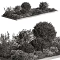 Decorative Ornament Set with Green Plants Bushes Flower Clusters and Grass