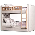 Modern Bunk Bed Design With Light Gray Frame Wooden Ladder And Floral Pillows