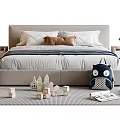 Cozy Kids Bed With Soft Pillows Wooden House Toys And Owl Backpack On Knitted Rug