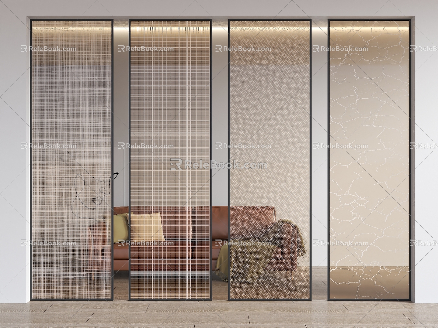 Glass Partition House Silent Wind Glass Partition Wire Glass Textured Glass Crack Glass Glass Screen Wire-drawing Glass Narrow Edge Glass Door 3d model