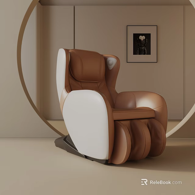 Modern Brown And White Leisure Chair Featuring Curved Design Circular Decor And Wall Art 3d model 