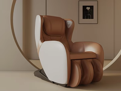 Modern Brown And White Leisure Chair Featuring Curved Design Circular Decor And Wall Art 3d model
