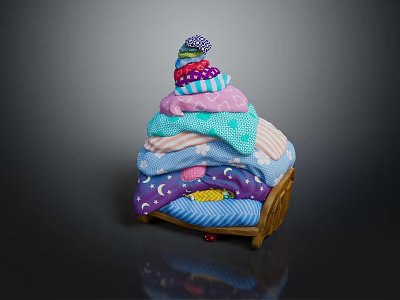 Colorful Stacked Hats With Star Moon Striped Patterns On Wooden Shelf Dark Background 3d model