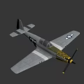 Silver Fighter Aircraft With Yellow Black Checkered Nose Blue Star Emblem On Wings And Propeller
