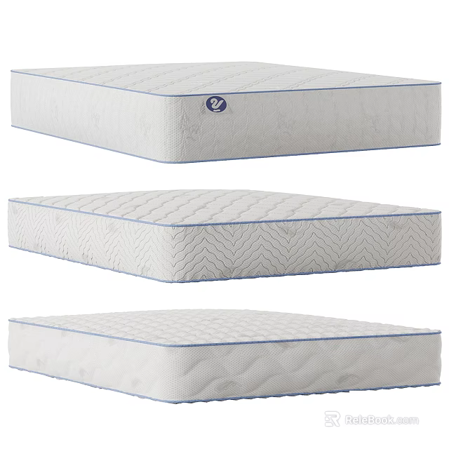Three Different Mattress Designs With Quilted Patterns And Blue Trim 3d model 