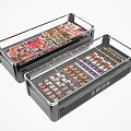 Double Glass Door Display Freezers Showcasing Fresh Meat Seafood And Food Items