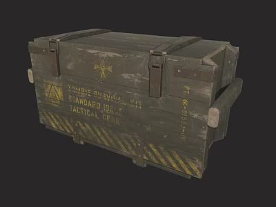 Industrial Storage Wooden Crate With Metal Latches Handles And Yellow Warning Stripes 3d model