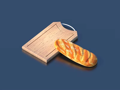 Perfect Freshly Baked Baguette with Golden Crust on Wooden Cutting Board 3d model