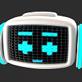 Smart Machine With White Body Blue Pixel Face And Modern Grid Panel Design 3d model