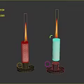 White Candles With Red Flames On Black Metal Ring Bases For Home Decor