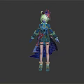 Cute Child Character In Blue Costume With White Hair Hat And Decorative Cloak
