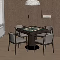 Modern Room Interior With Wooden Cabinet Table Chairs Pendant Lamp And Blinds