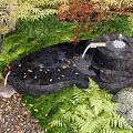 Tranquil Courtyard Garden With Stone Water Feature Flowing Water Ferns And Fallen Leaves