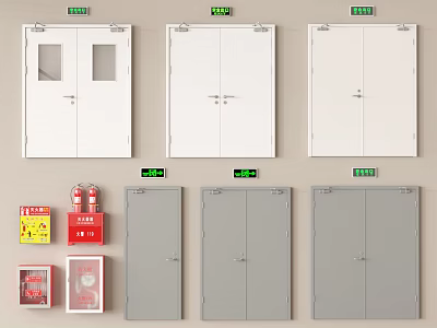 Fire Safety Equipment And Fire Doors With Various Designs And Colors 3d model