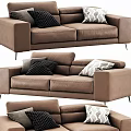 Modern Brown Leather Two Seater Sofa With Black Gray And Patterned Pillows 3d model